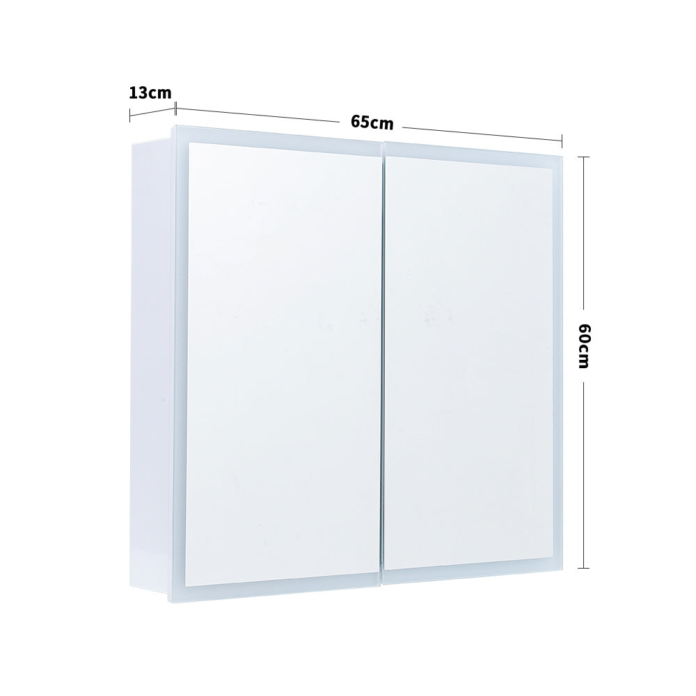Double Door Frameless Mirror Storage Cabinet with LED Lights