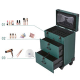3in1 Cosmetic Trolley Case Beauty case Rolling Makeup Case on Wheels,Green
