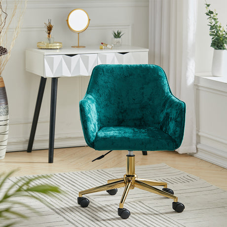 Velvet Upholstered Home Office Swivel Task Chair,Dark Green