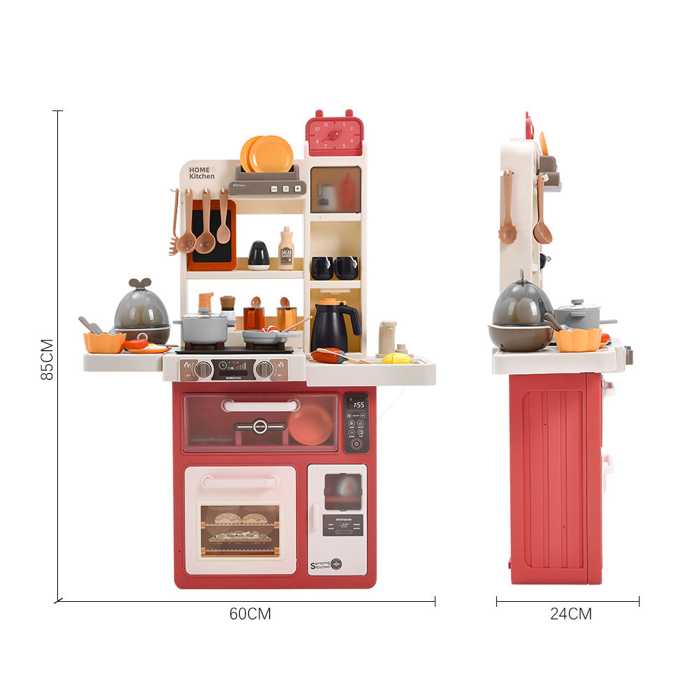Red Mini Play Kitchen Set With 63PCS Kitchen Accessories