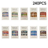 240PCS Lightning Press On Nails Red Blue Flame Fake Nails Set