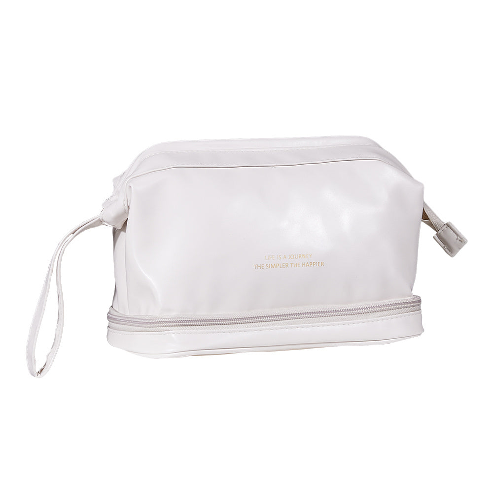 White Double Tier Large Travel Makeup Bag