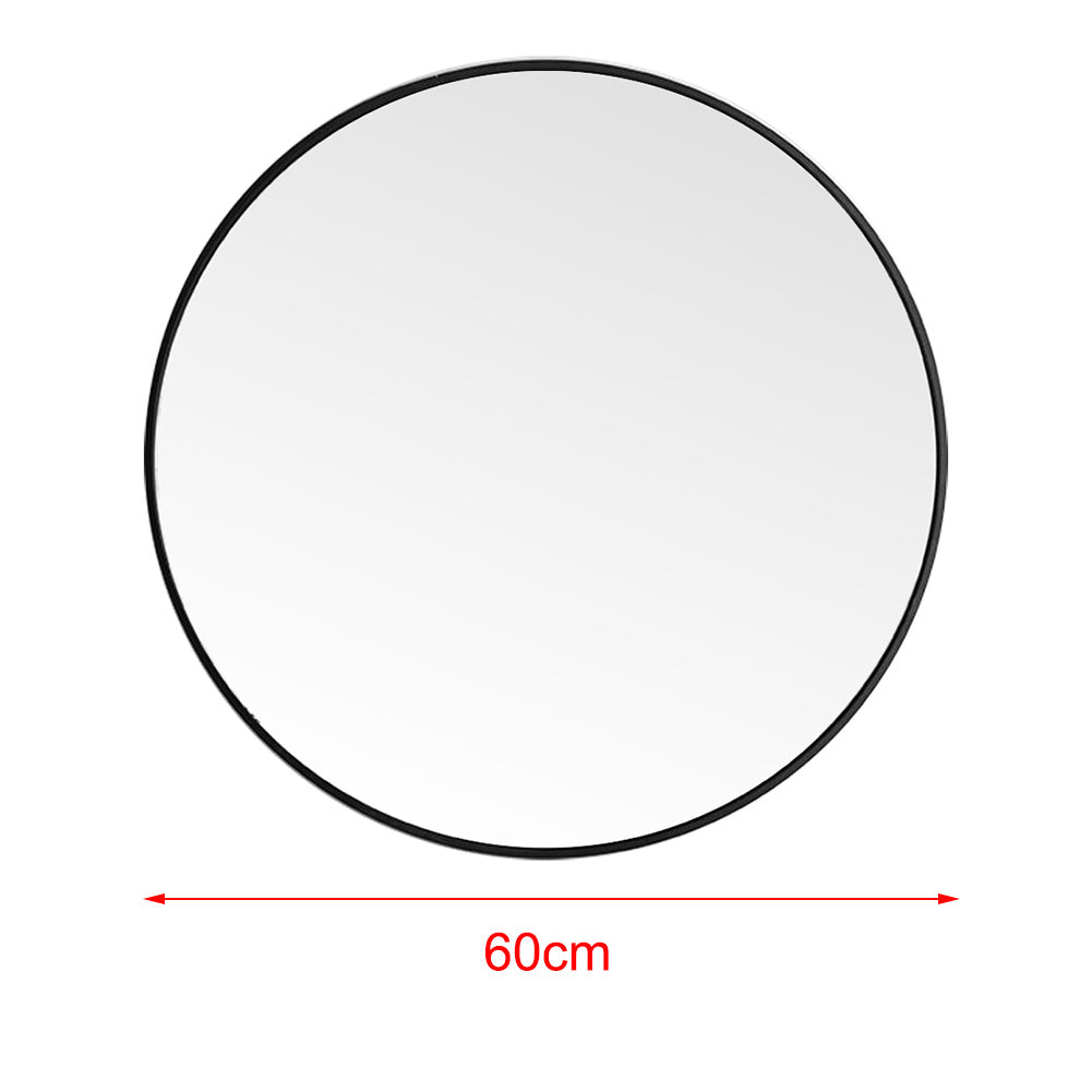 Modern Wall Mounted Slim Frame Round Mirror, Black 60cm