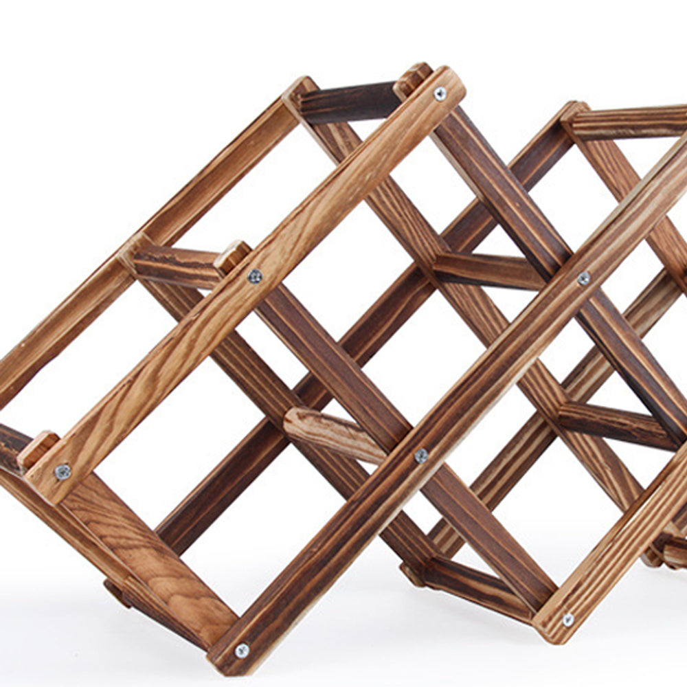 Wood 10 Bottles Foldable Wine Rack Stand Storage Display Shelf, Brown