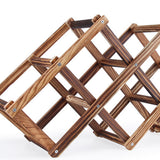 Wood 10 Bottles Foldable Wine Rack Stand Storage Display Shelf, Brown