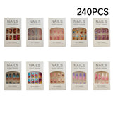240PCS Floral & Geometric Series Press On Nails Glossy Fake Nails DIY Manicure Set
