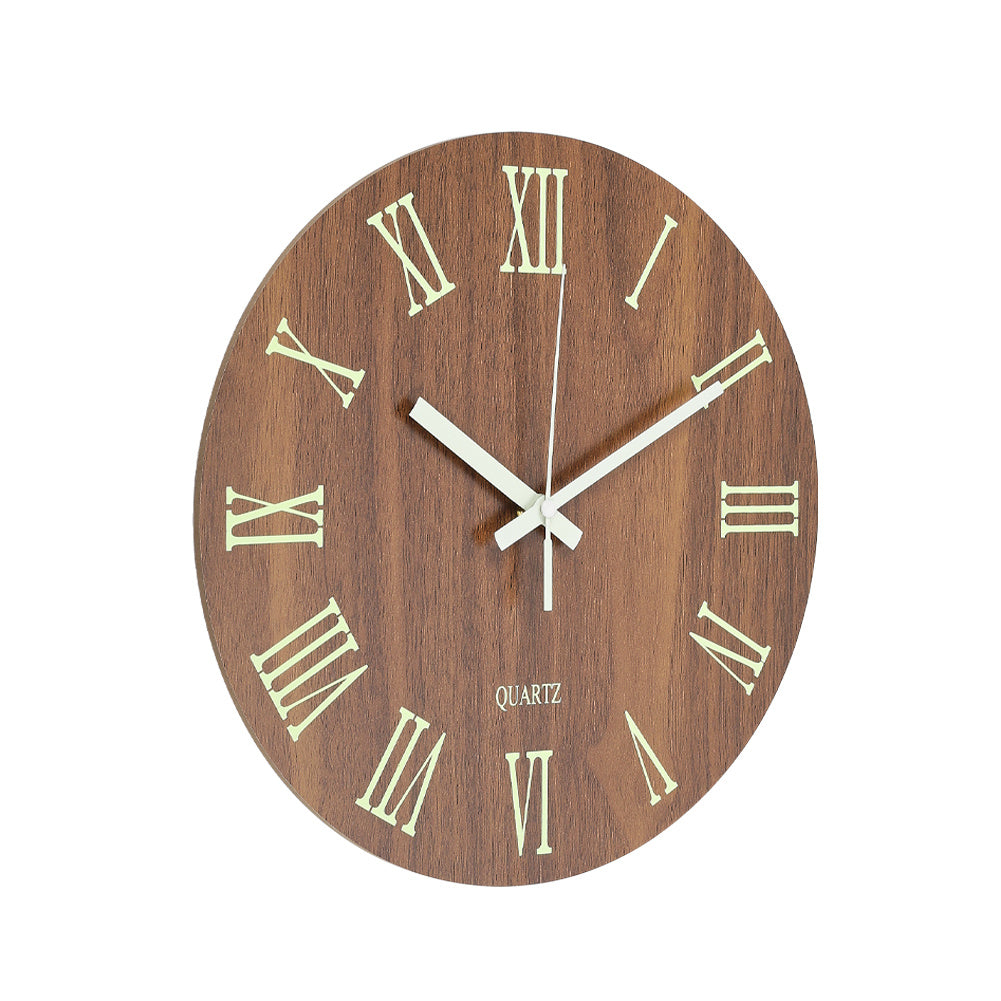 Modern Luminous Wood Silent Roman Numeral Wall Clock