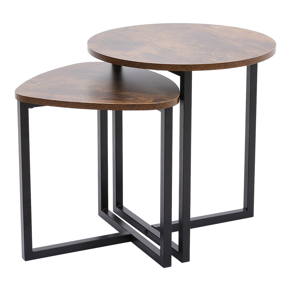 Brown Round and Triangular Nesting Side Table Set