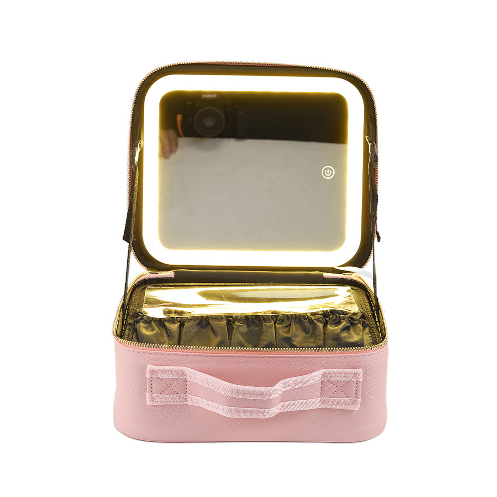 Pink Large Travel Makeup Bag with LED Mirror