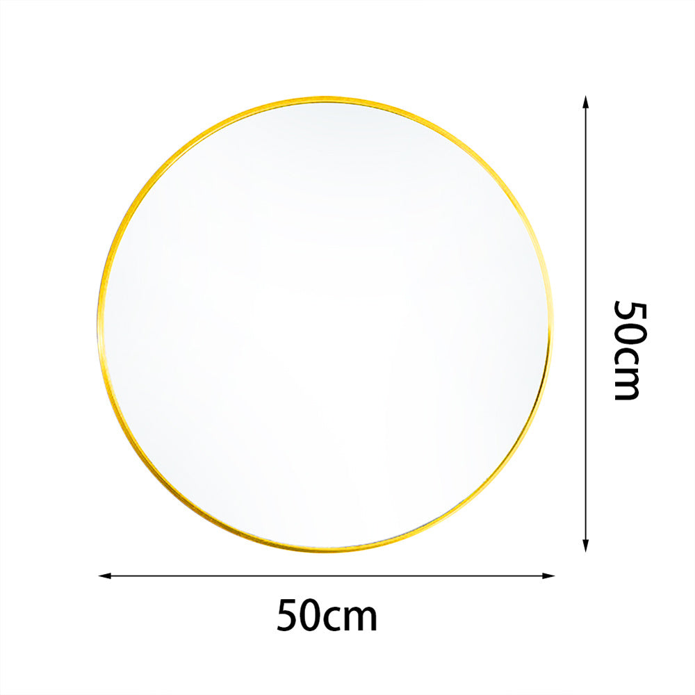 Modern Wall Mounted Slim Frame Round Mirror, Gold 50cm