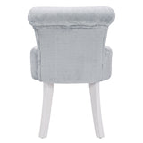 Plush Shaggy Plush Vanity Stool White Wooden Legs, Grey