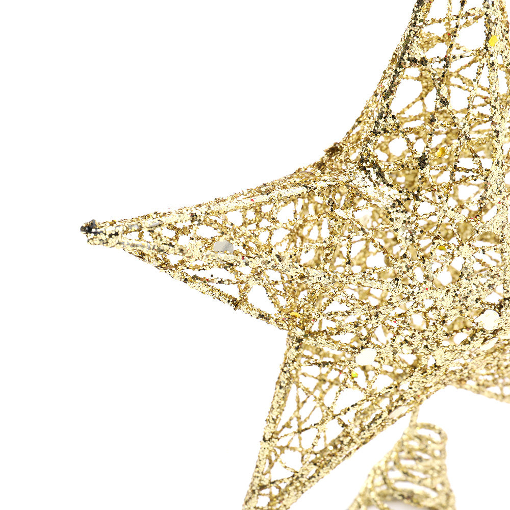 LED Light Up Christmas Tree Topper Star Xmas Ornament Home Party Decoration, Gold 25X28CM