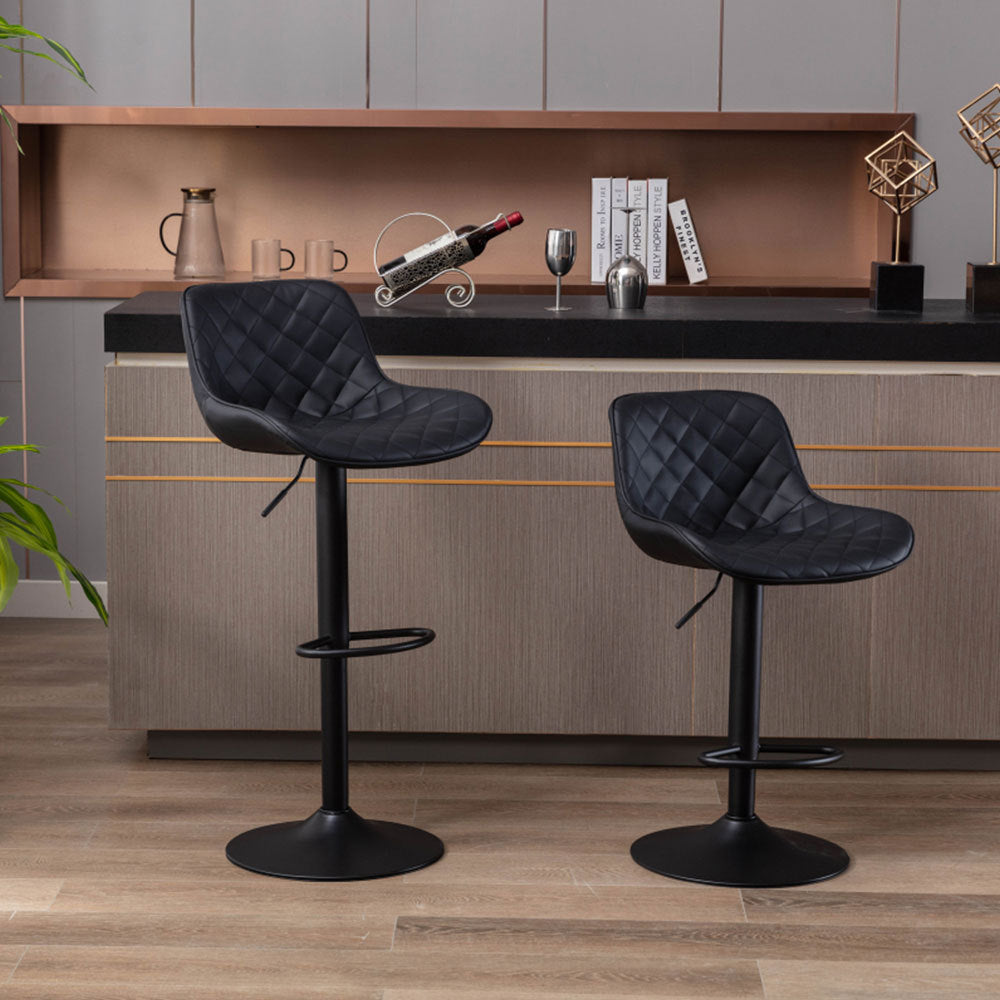 2 Pcs Faux Leather Height Adjustable Bar Stool Black