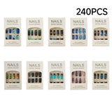 240PCS Blue Marble Press On Nails Glossy Fake Nails DIY Manicure