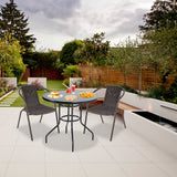Set of 3 Garden Patio Glass Umbrella Round Table and Stackable Chairs Set