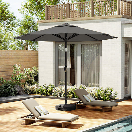 3M Large Garden LED Parasol Outdoor Beach Umbrella with Light Sun Shade Crank Tilt with Square Base, Dark Grey