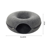 Dark Grey 60cm Round Felt Cat Tunnel Bed Cave Bed for Small Pets