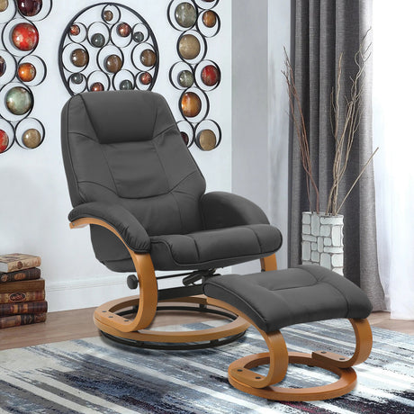 Black PU Leather Swivel Office Armchair with Footstool
