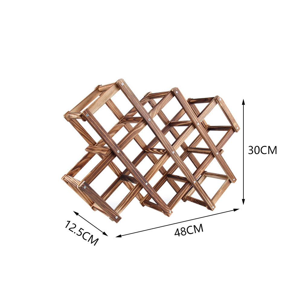 Wood 10 Bottles Foldable Wine Rack Stand Storage Display Shelf, Brown