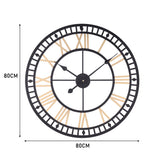 80CM Roman Numerals Metal Wall Clock, Black and Golden