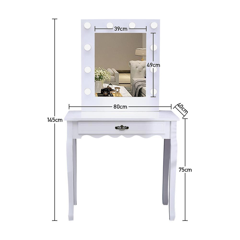 Makeup Dressing Table Stool Set with Square Led Mirror