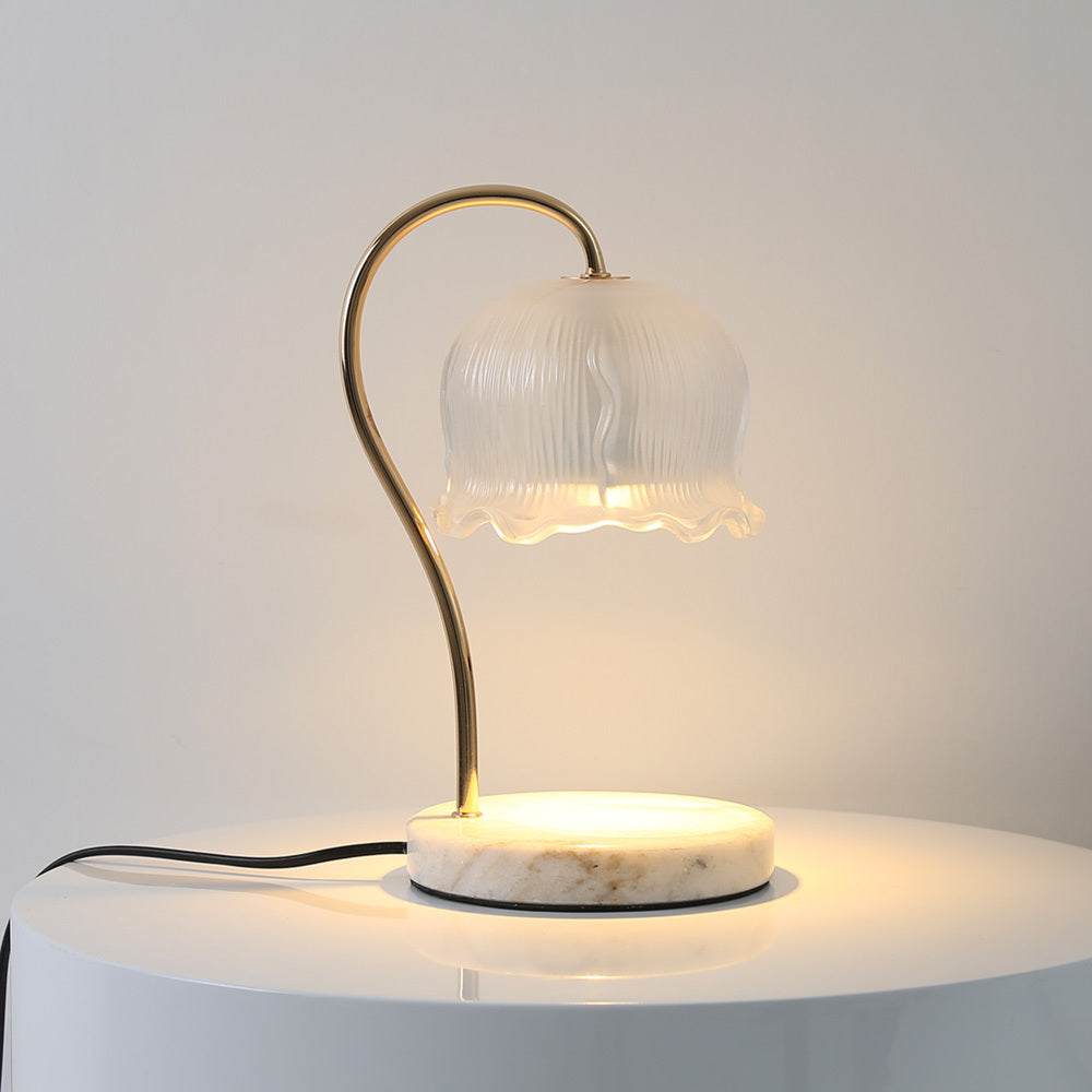 White 30.5cm Flower Shaped Glass Bedside Lamp