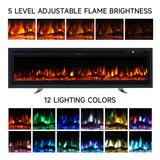 60 Inch LED Recessed Wall Mounted Freestanding Electric Fireplace 5120 BTU Heater Multi-Colour Flames